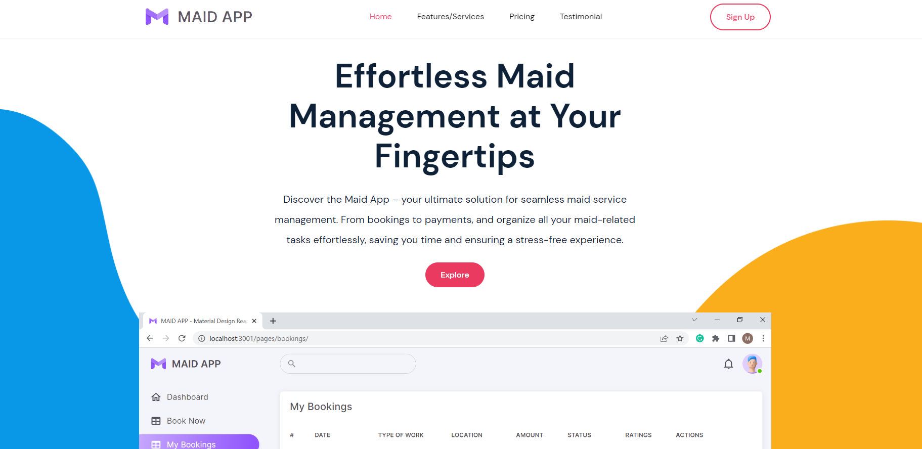 Maid App Landing Page